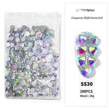 1 Pack/2 Packs Rhinestone DIY Sticker, Crystal Glass Flat Bottom Multi-Faceted AB Iridescent Rhinestones, Clothing Decoration Accessories - AB Color - View 15