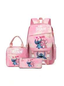 印花拼接可爱背包，简约大容量旅行背包，休闲学生书包，印花拼接铅笔盒，双肩包 - 彩色 - 查看 11