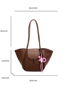 新款时尚经典纯色PU防水材质，磁扣设计，粉色哑铃吊坠，大容量单肩手提包，带翅膀的包，商务通勤包，适合女性旅行、购物、通勤、外出和约会。 - 查看 3