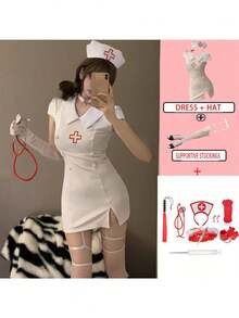 7件套护士服装套装，包括头带、听诊器、医疗包和化妆道具，适合节日派对表演。 - 彩色 - 查看 17