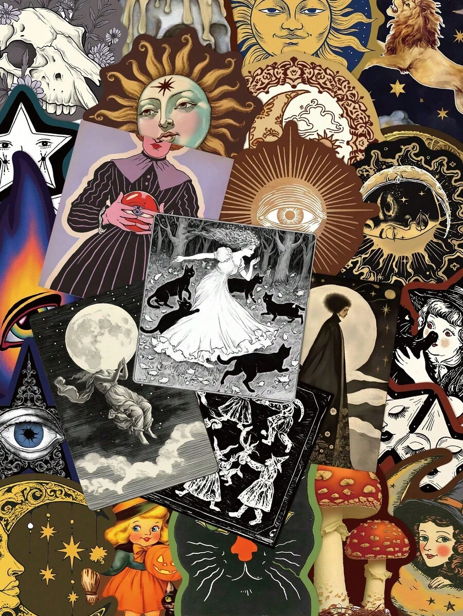 50pcs Retro Mysterious Starry Sky Stickers, Suitable For Laptop, Luggage, Notebook, Desk, Room Decor, DIY Crafts, School Supplies, Back To School Season - 彩色 - 查看 1