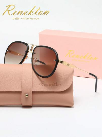 RENEKTON Gafas de sol de moda para mujer, gafas de sol redondas de metal con puente doble polarizadas y degradadas, hechas de material TAC, ligeras para conducir, al aire libre, fiestas, elegantes, fotografía, viajes, ocio, regalo ideal para mujeres (cumpleaños, San Valentín, verano, boda, Ramadán), gafas para uso diario y ocasiones especiales, marcos elegantes, ajuste cómodo, accesorio versátil y minimalista, opción de regalo, gafas de marca de alta gama para regalo de vacaciones, set de verano, set de caja de regalo, Día del Maestro, vuelta al colegio.