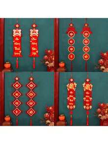 2026 New Year Vietnamese New Year Spring Festival Couplet Hanging Decor, Plush Printed Polyester Decorative Item, Suitable For New Year Celebration, No Electricity Or Feathers Required, Spring Couplet, Wall Decor, Room Decor, Window Decor, Entryway Decor, Backdrop Decor, Outdoor Decor, Garden Decor, Traditional Auspicious Symbol - Multicolor - View 1