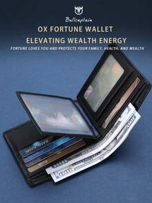 BULLCAPTAIN Men's Luxury Leather Wallet, Classic Black Business Wallet With RFID Shielding, Featuring A Transparent ID Card Holder, Large Capacity With Multiple Card Slots, And A Coin Purse - Stylish Black Leather Design, Suitable For Daily Use, Everyday Wallet, Minimalist Money Clip, Perfect As A Men's Holiday Gift Or Valentine's Day Present - Black - View 6