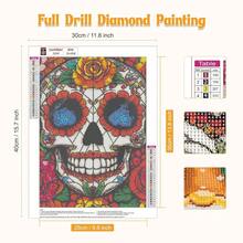 GHHKUD Diamond Painting Kits Stained Glass Skull For Adults, DIY 5D Skull And Rose Diamond Painting, Full Drill Diamond Art Kits Art Pictures For Relaxation Gifts Home Wall Decor 30x40cm - 顱骨 - 查看 3