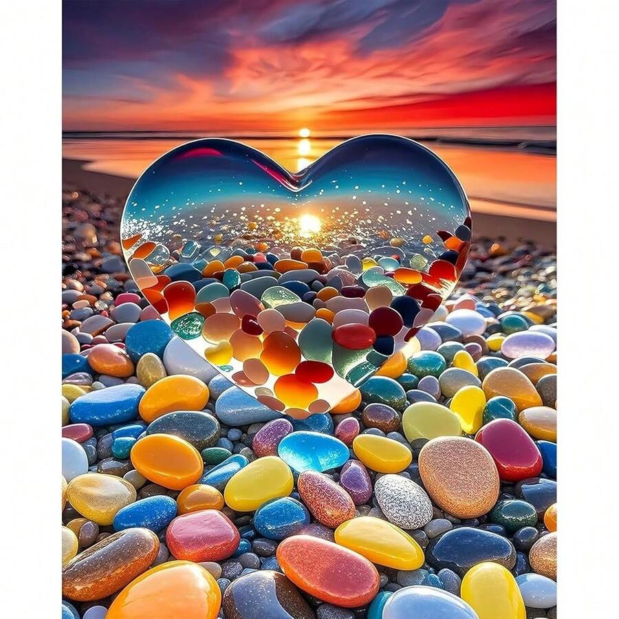 EMIEAUFG Diamond Art Kits For Adults, Beach Love Heart Stone Diamond Painting Kit For And Beginners, 5D Round Full Drill Craft, Home Wall Decor 12\ X 16\ - SR61 - 查看 1
