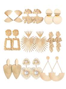 Yanxyad 1/9 pares de pendientes, material de aleación, chapado en oro de 14K, estilo elegante y retro, pendientes de mujer para vacaciones - Dorado - Ver 16