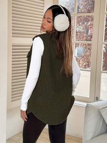 Women's Casual Solid Color Sleeveless Vest, Basic Everyday Outerwear Sherpa Vest Brown Sweater Vest Fall Vest Women Vest Teddy Vest  Country Style For Women Female Country Look Country For Women Fall For Women Autumn Fall - 綠色 - 查看 2