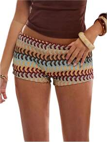 Women's Ruffle Shorts Crochet Tiered Layered Summer Beach Micro ShortsA Valentine's Day AC56 - Multicolor - View 8