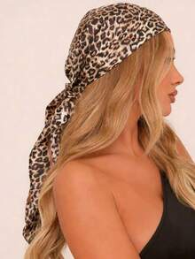 1PC Ladies Leopards Animal Print Square Scarf Elegant Neckerchief Bandana Women Satin Head Scarf Hair Accessories - 1pcs - 查看 1