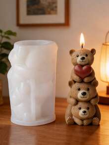 1pc Stacked Bear Shaped Candle Silicone Mold - White - View 3