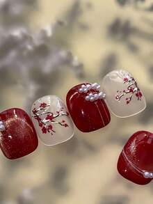 1张5D金箔梅花美甲贴纸，中式奢华美甲贴纸，精致花卉美甲贴花，冬季美甲装饰 - 彩色 - 查看 4