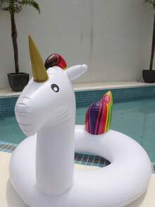 1 pieza - Flotador de natación grande con diseño de unicornio, personalizable, anillo de vida inflable de 120/90 cm de grosor, flotador de agua inflable con diseño de unicornio blanco y arcoíris - Multicolor - Ver 9