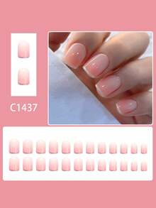 24片闪亮方形美甲贴片，法式渐变闪粉银色美甲，时尚海外美甲 - 粉色 - 查看 2