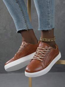 女士休闲运动鞋，时尚街头风白色鞋，轻便滑板鞋 - 鏽棕色 - 查看 6