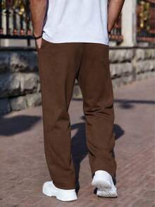Men's Loose Straight Leg Sweatpants With Drawstring, Gray, Casual Pants For Autumn/Winter - Brown - View 3