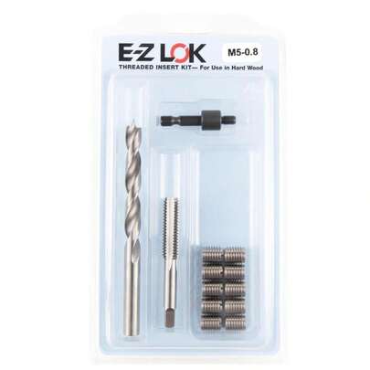 E-Z LOK Threaded Insert Installation Repair Tool Kit For Hard Wood - Includes Stainless Steel Thread Inserts, Drill, Tap, And Drive-Tool M5-0.8 (EZ-T400-M5-CR)