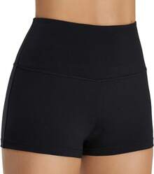 Cut Low Rise Booty Shorts - Spandex Active Dance Yoga Workout Fitness Shorts WomenA Valentine's Day KV0K - 黑色(高腰) - 查看 1
