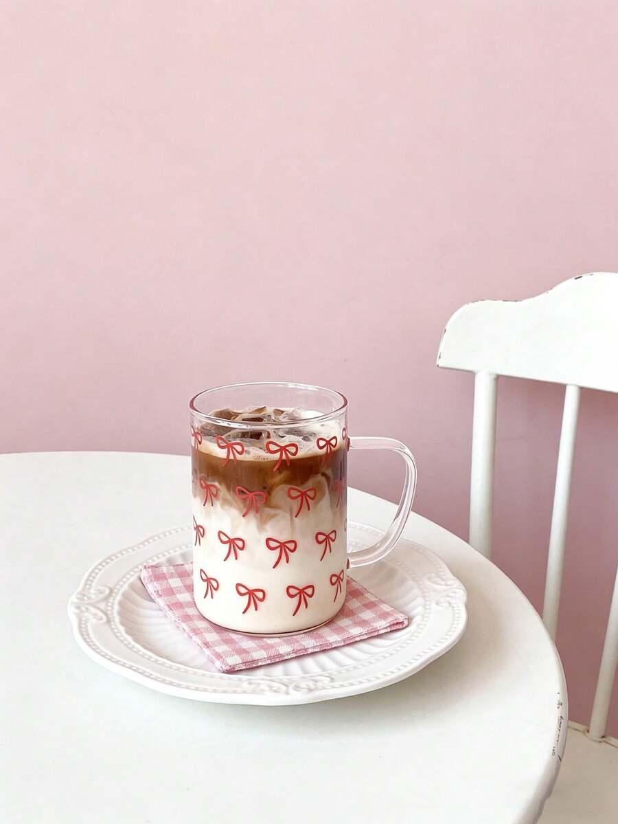 1 Stück Glas Kaffeetasse, süße Schleife Glastasse, klares Glasgeschirr, Trinkgläser, Teetasse, vielseitige Milch-Kaffee-Tasse für Frühstück, geeignet für Cappuccino, Tee, Espresso, Latte, süße Säfte und heiße Getränke, Küchen-Essentials für Zuhause, ideales Geschenk für Freunde, Geburtstag und Feiertage, Valentinstag Geschenk - Verschiedenfarbig - Übersicht 1