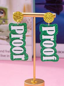 1对圣帕特里克节亚克力绿色字母耳钉吊坠，女士节日饰品 - 字母 - 查看 3