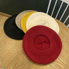 Women's Beret - Line Pattern, Foldable And Portable Winter Brimless Hat, No Elastic Soft Material, Available In 6 Colors (Black/Red/White/Yellow/Green/Beige) Suitable Casual Street Style And Student Outfits, Fashion Accessory, Multi-Functional Item, Recommended Hand Washing - màu xanh lá - Xem 10