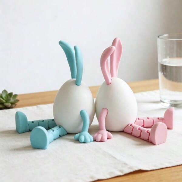 1pc Cute Easter Egg 3D Printed Rabbit Figurine, Adorable Rabbit Model, Desktop Decor