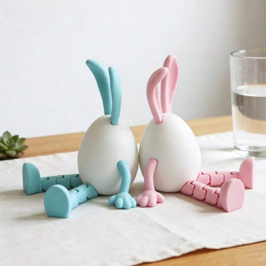 1pc Cute Easter Egg 3D Printed Rabbit Figurine, Adorable Rabbit Model, Desktop Decor - Multicolor - View 1