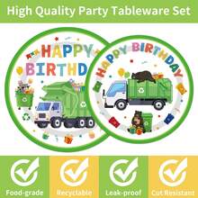 24pcs Garbage Truck Paper Plates & Napkins, Disposable Plates, Party Supplies, Cake & Dessert Plates, Tableware Set, Suitable For Birthday Party, Baby Shower, Daily Meals, Holiday Picnic, Garbage Truck Theme Birthday Party, Serves 24 Guests, Green - Multicolor - View 5