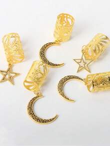 5 قطع مجموعة إكسسوارات شعر للنساء مزينة بالنجوم والقمر المضفرة، مشابك شعر، قلادات، مناسبة للمناسبات والأعياد والاستخدام اليومي، هدية، مشابك شعر، إكسسوارات للرأس - الذهبي - مشاهدة 6