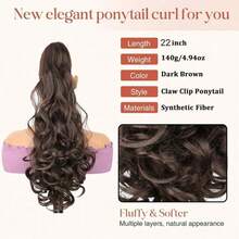 22 Inch Curly Wavy Ponytail Clip, Women Hair Accessory, Suitable For Daily Wear, Parties, Weddings And Engagements, Versatile For Medium To Long Hair Styles, Elegant Design, Ideal Gift For Her, Great For Valentine's Day - Multicolor - View 5