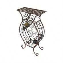 Wine Rack - Decorative Standing Metal Framed Wine Rack 13 Wine Bottles With Shelf - Bronze - 紅色 - 查看 1