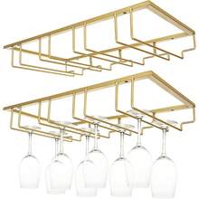 2 Pack Wine Glass Rack, 16.5 Inchx 9.4 Inchx 3.1 Inch Under Cabinet Stemware Wine Rack, 4 Slots 12 Cups Hanging Wines Glass Holder Great Kitchen And Bar, Gold - Gold,Red - View 2