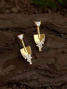 1 Pair Elegant Women's Jewelry Shovel Micro-Inlaid Zirconia Cute Earrings, Niche Design Minimalist Luxury Earrings, Suitable For Daily Wear