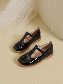 1 Pair Versatile Square Toe Flat Casual Shoes For Girls, Spring/Summer - Black - View 1