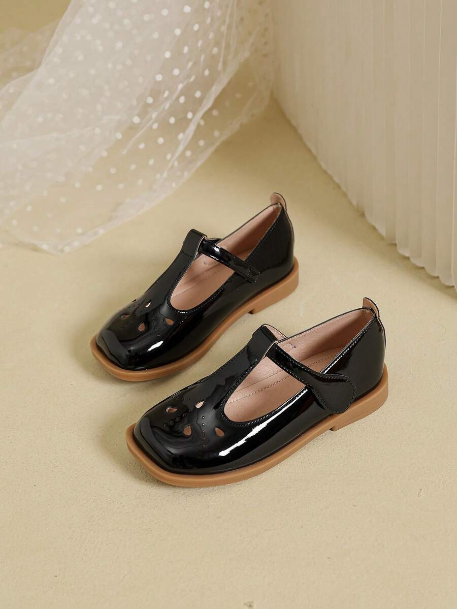1 Pair Versatile Square Toe Flat Casual Shoes For Girls, Spring/Summer - Black - View 1