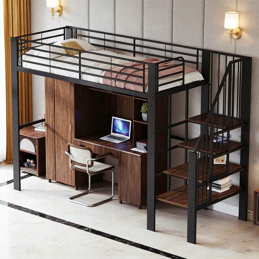 Barnsängramar, sänggavlar och fotgavlar - Svart + Metall och Trä + 90 cm * 200 cm - Visa 1