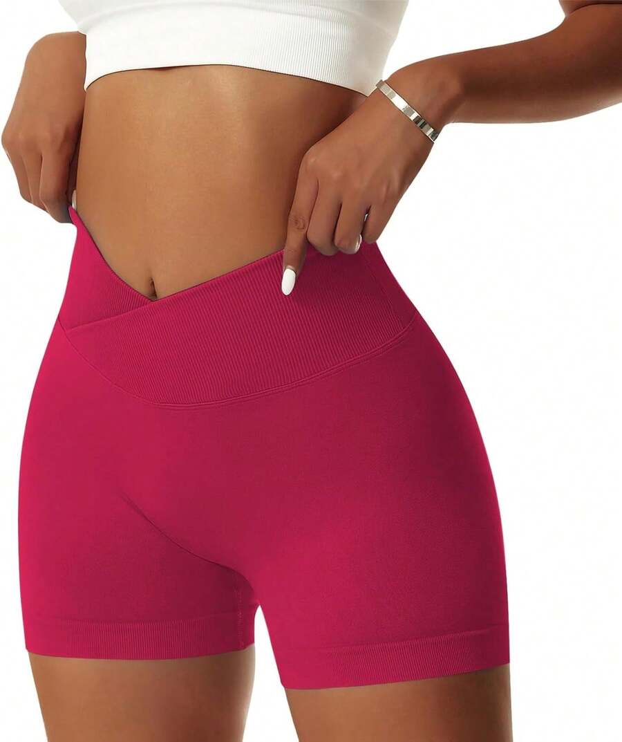 Women's Workout Gym Shorts Booty V Spandex Yoga Biker Shorts Scrunch Butt High Waisted Athletic LeggingsA Valentine's Day DA7V - 紅色 - 查看 1