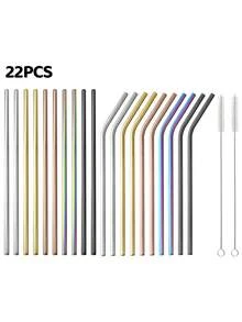 20支装金属直弯吸管套装，可重复使用，配有清洁刷，耐用不锈钢材质，适用于果汁、冰沙、奶茶、咖啡和鸡尾酒。 - - - 查看 1