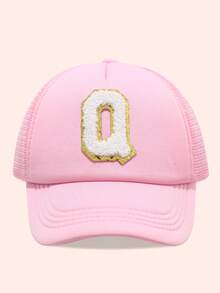 1顶粉色26字母印花网眼帽，儿童棒球帽，男女童遮阳帽，适合户外活动、日常佩戴，防晒 - 金標-粉紅海綿帽 - 查看 62