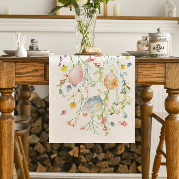 Wildflower & Egg Easter Tablecloth, Seasonal Spring Floral Kitchen Dining Table Decor, Home Gathering Decoration - Pink - View 3