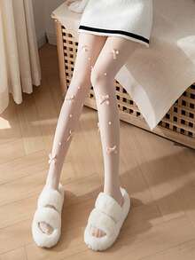 1 Pair Women's Sheer Pantyhose With Charming Bow And Pearl Decor, Suitable For Daily Wear In Summer - Multicolor - View 2