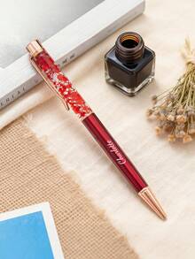 Customized Text Logo Creative Fresh Handmade Dried Flower Pen, Oil-Filled Metal Ballpoint Pen, Fashion Luxury Pen, Suitable For Wedding Favors, Happy Gifts, Daily Office And Student/Teacher Use, Perfect Gift For Friends, Teachers, Family, Colleagues, Valentine's Day - Multicolor - View 16