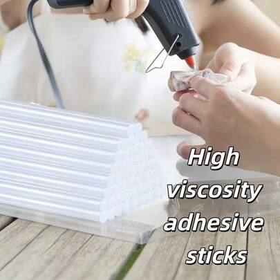 20支/40支 7mm*150mm 高粘度热熔胶棒，适用于手工艺品、家居装饰、纸艺、礼品盒包装、剪贴簿等。 - 兼容大多数热熔胶枪，表面光滑，出胶顺畅，粘性强，方便手工制作。
