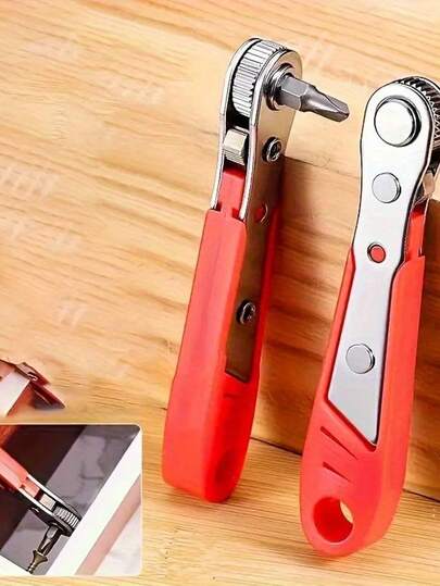 适用于狭窄空间的螺丝刀手柄，前后均可使用，弯柄设计，直角弯曲，钢制，红色，需自行组装，非电动，无需电池，兼容多种重型螺丝刀头，适用于工业和科学用途。