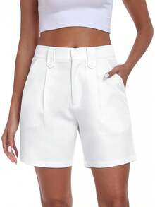Dress Shorts Women Business Casual Summer Pleated Tailored Elastic Waist Work Office Trouser Shorts With PocketsA Valentine's Day LOS7 - 白色 - 查看 9