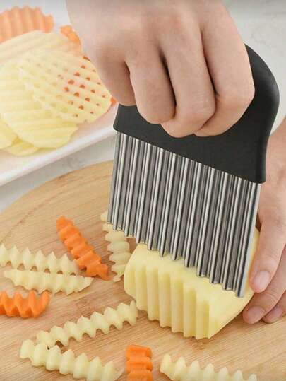 Multi-Functional Wavy Slicer Suitable For Potatoes, Onions, Vegetables, Waffle Fries And Salads - Kitchen Gadget. Potato Curly Cutter - Manual Vegetable Slicer For Making French Fries, Potato Chips, Etc. - Ideal For Camping, Outdoor Kitchen And Parties, Kitchen Supplies, Stainless Steel Wavy Blade Potato Knife, Potato Wavy Knife, Household Vegetable Cutting Tool, Exquisite Slicer, Vegetable Slicing Art Composite Slicer, Potato Net Cutting Tool