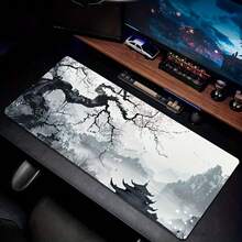 1 Peça Grande Mousepad para Teclado Gamer, Tapete de Teclado para Laptop, Tapete de Mesa - Grande Tapete de Mesa com Paisagem de Tinta Chinesa - Com Bordas Costuradas com Precisão e Base de Borracha Antiderrapante, Disponível em Vários Tamanhos: 15,7*35,4 Polegadas (40*90 Cm). - Fácil de Limpar e Lavar, Ideal para Casa, Escritório, Local de Trabalho, Sala de Jogos e Dormitórios; - A - Visão 9