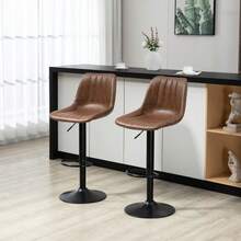 Set Of 2 Bar Stools, Height-Adjustable Counter Stools, Bistro Stools In Faux Leather With Footrest, Steel, Brown, For Kitchen And Bar - Brown + Black - View 1