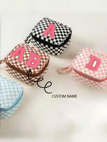 1pc Customized Letter Women Sanitary Pad Holder, Portable Checkerboard Pattern Feminine Hygiene Pouch For Students, Multi-Purpose Mini Storage Case For Pads, Tissues, Chargers And Other Small Items,Boho Vibes - Many - View 1