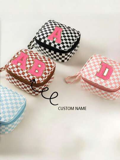 1 pieza Titular de toallas sanitarias personalizado con letra para mujeres, bolsa portátil con estampado de tablero de damas para higiene femenina para estudiantes, estuche de almacenamiento multipropósito mini para toallas, pañuelos, cargadores y otros artículos pequeños, con vibras bohemias